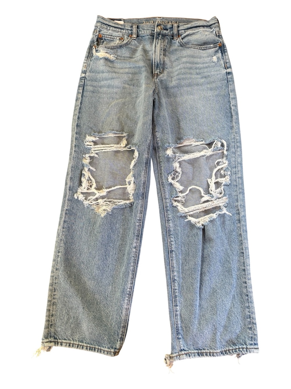 American Eagle Super High Rise Baggy Straight Distressed Jeans.  Size 8 Short